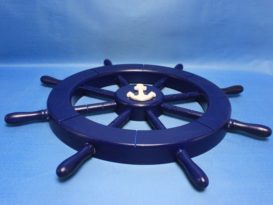Dark Blue Decorative Ship Wheel with Anchor 18""