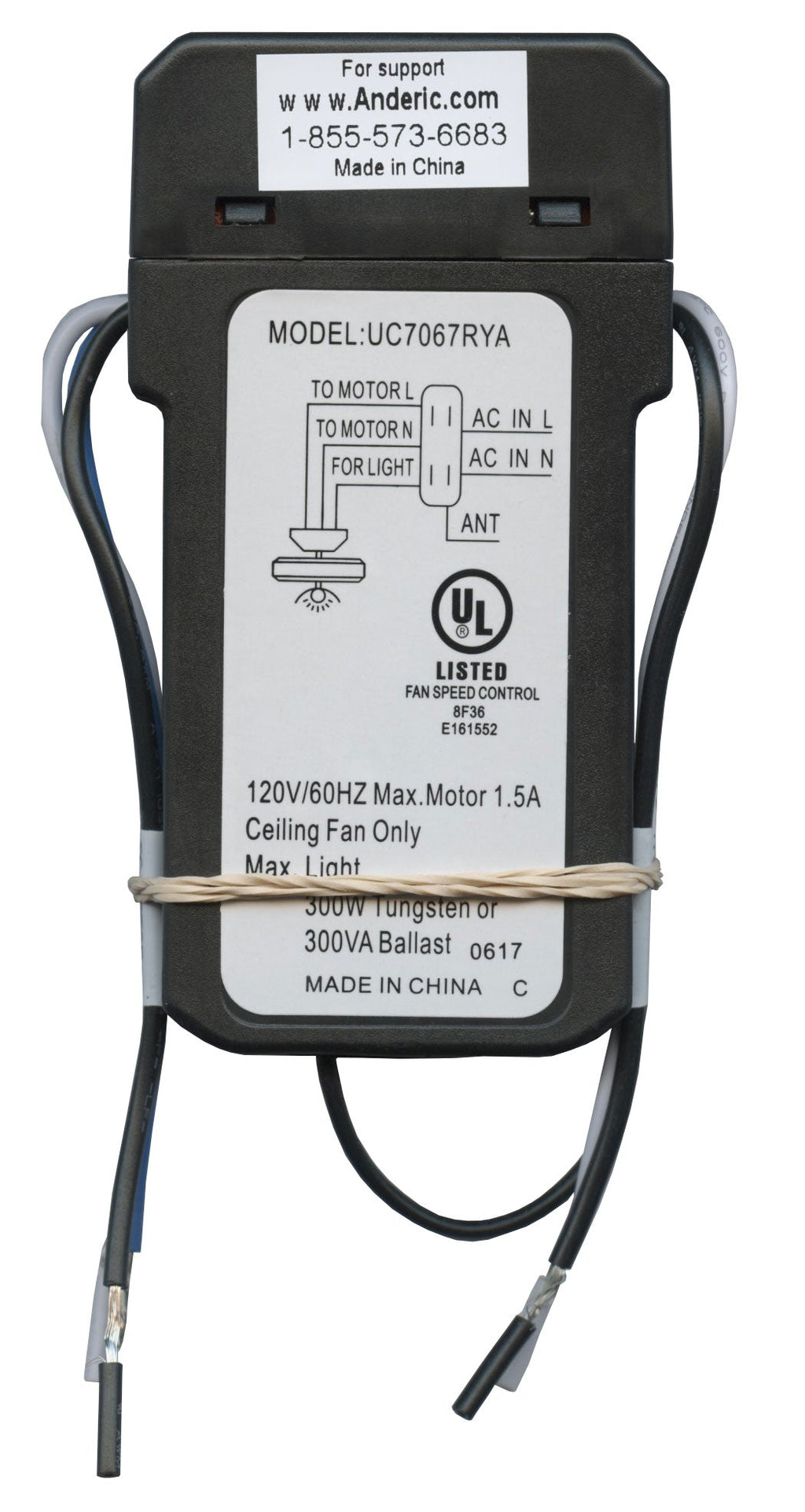 Anderic UC7067RYA Replacement Ceiling Fan Receiver for Harbor Breeze