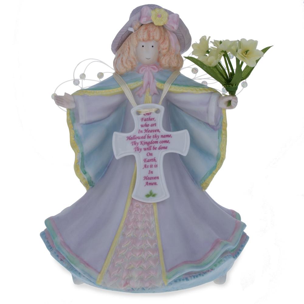 Angel with Cross Porcelain Musical Figurine 6.5 Inches - PhishStones Products