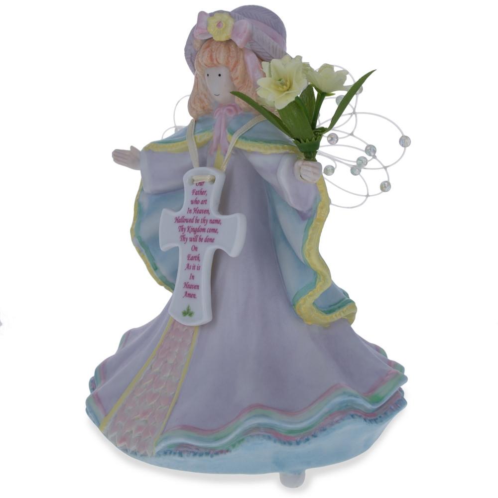 Angel with Cross Porcelain Musical Figurine 6.5 Inches - PhishStones Products