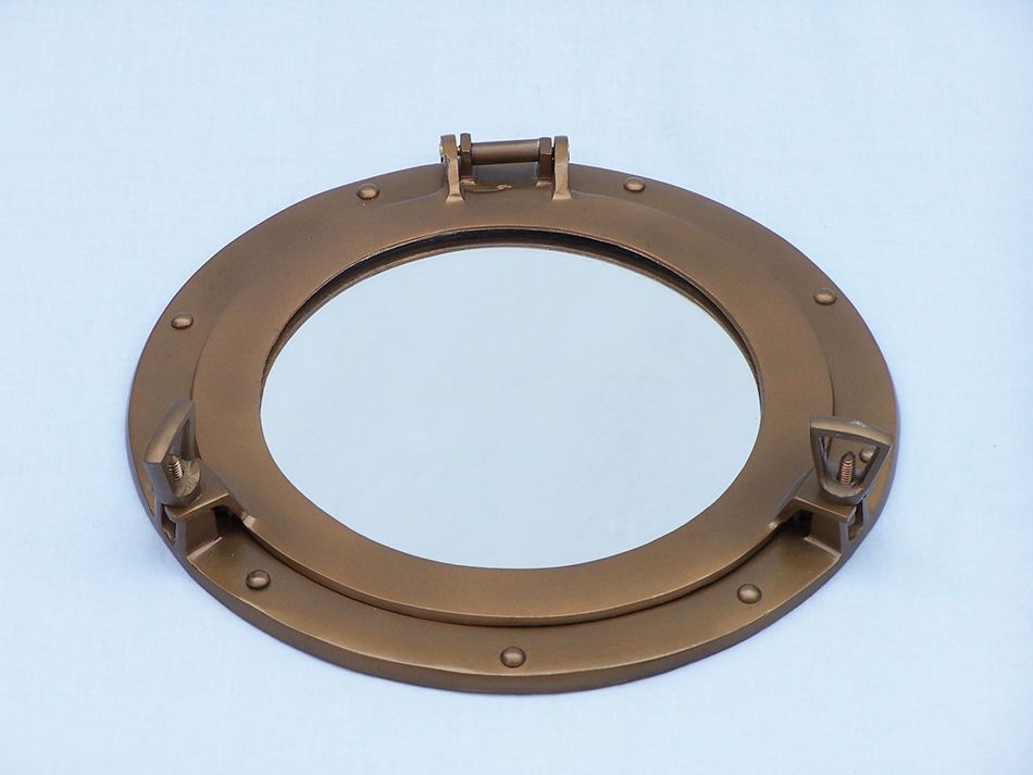 Antique Brass Decorative Ship Porthole Mirror 15""