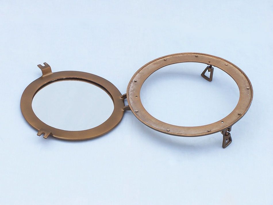 Antique Brass Decorative Ship Porthole Mirror 15""