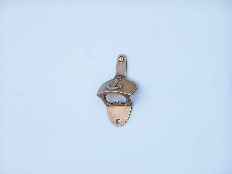 Antique Brass Wall Mounted Anchor Bottle Opener 3""