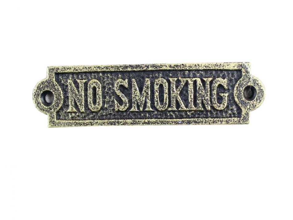 Antique Gold Cast Iron No Smoking Sign 6""