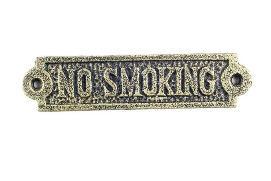 Antique Gold Cast Iron No Smoking Sign 6""