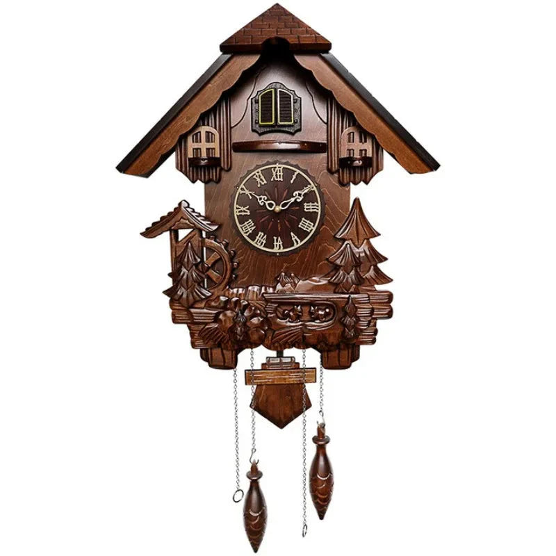 Antique Classic Solid Wood Hand - carved Cuckoo Wall Clock, Children's Music, Hour Announcement Swinging Creative Clock - PhishStones Products