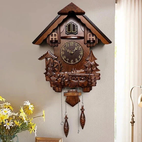 Antique Classic Solid Wood Hand - carved Cuckoo Wall Clock, Children's Music, Hour Announcement Swinging Creative Clock - PhishStones Products