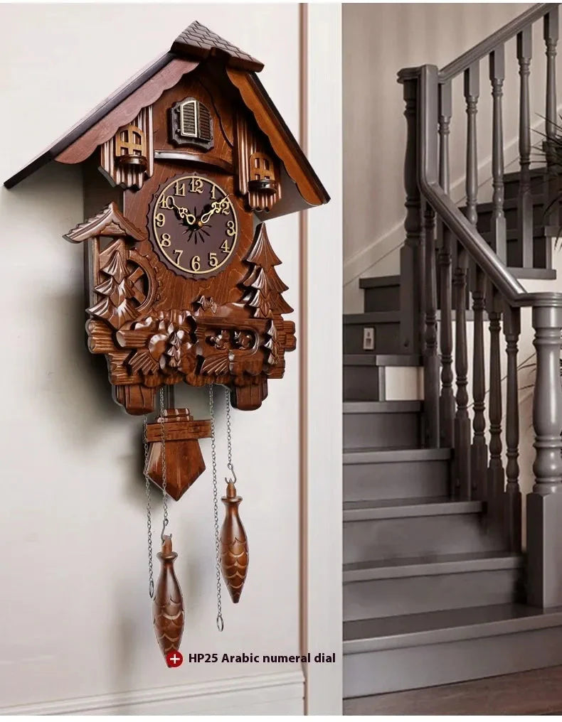 Antique Classic Solid Wood Hand - carved Cuckoo Wall Clock, Children's Music, Hour Announcement Swinging Creative Clock - PhishStones Products