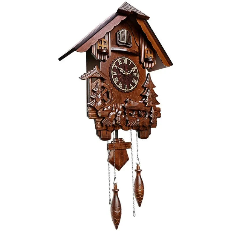 Antique Classic Solid Wood Hand - carved Cuckoo Wall Clock, Children's Music, Hour Announcement Swinging Creative Clock - PhishStones Products