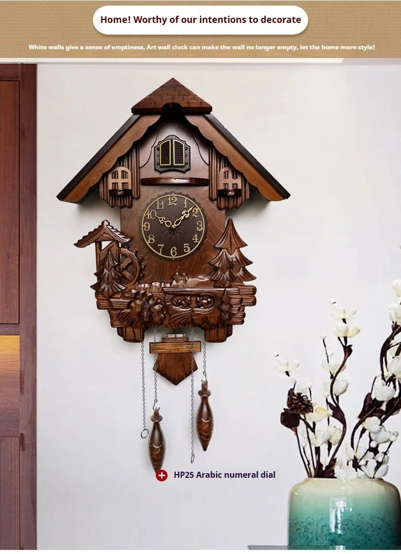 Antique Classic Solid Wood Hand - carved Cuckoo Wall Clock, Children's Music, Hour Announcement Swinging Creative Clock - PhishStones Products