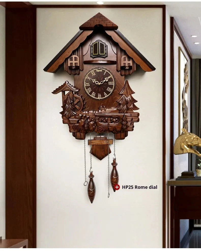Antique Classic Solid Wood Hand - carved Cuckoo Wall Clock, Children's Music, Hour Announcement Swinging Creative Clock - PhishStones Products