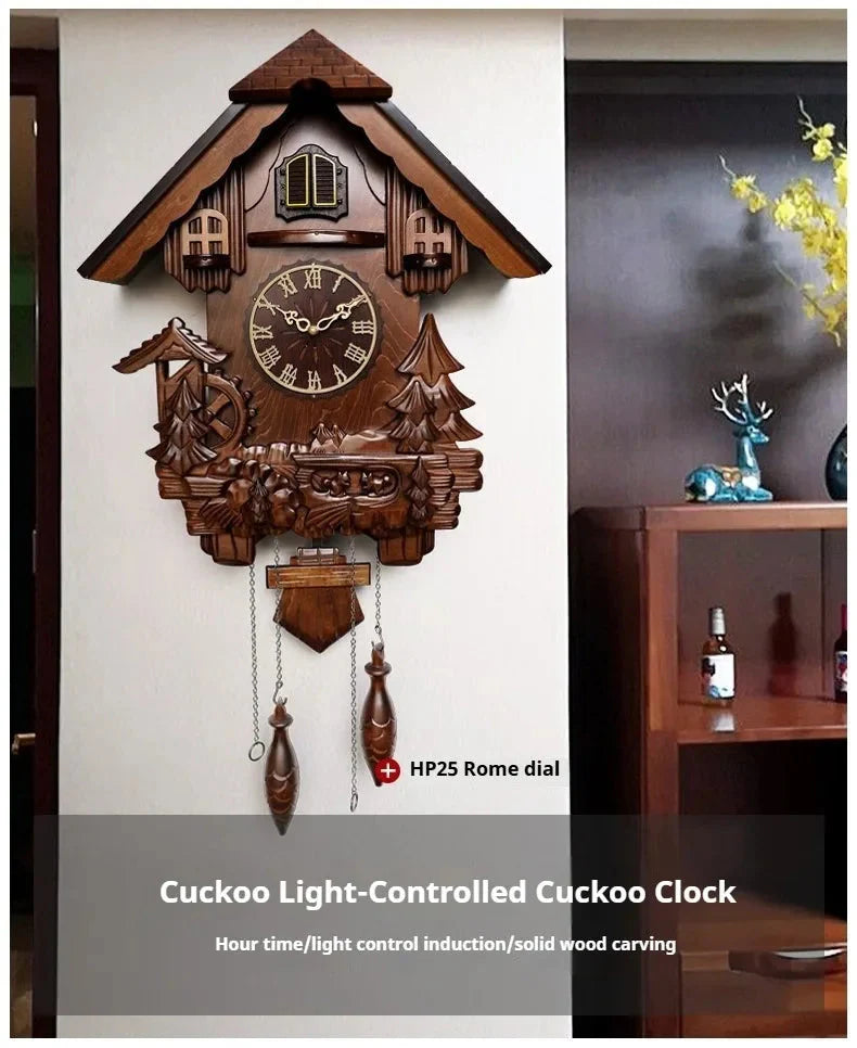 Antique Classic Solid Wood Hand - carved Cuckoo Wall Clock, Children's Music, Hour Announcement Swinging Creative Clock - PhishStones Products