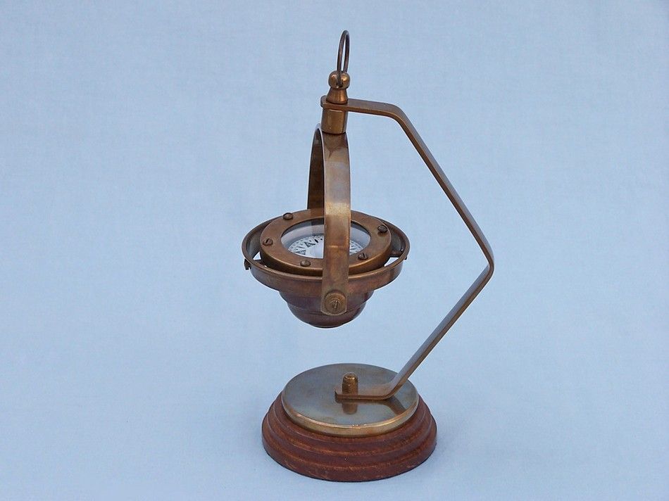 Antique Brass Hanging Compass 8""
