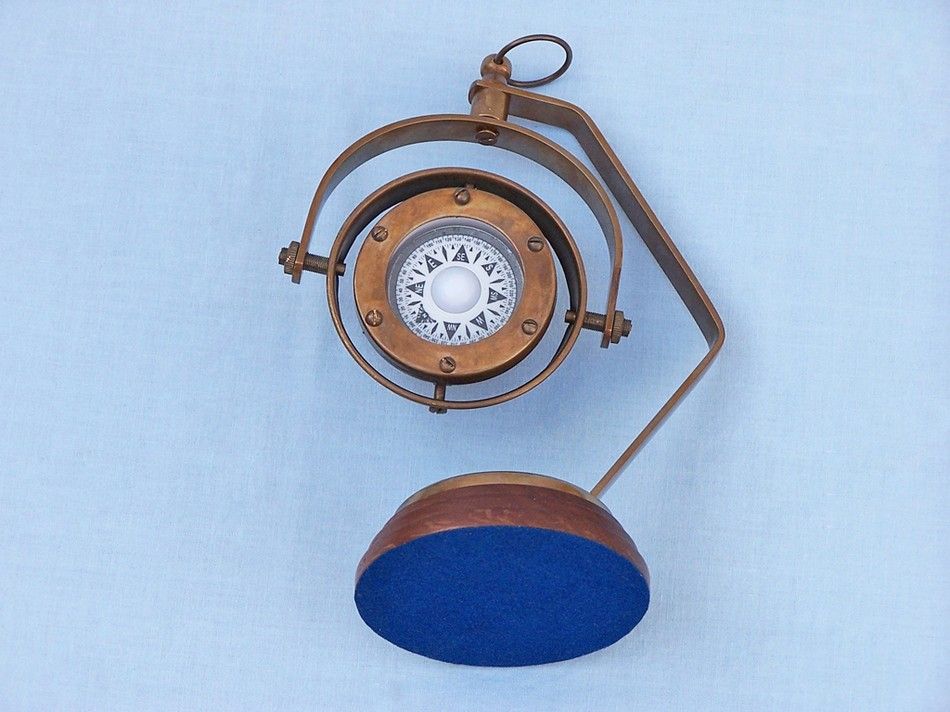 Antique Brass Hanging Compass 8""
