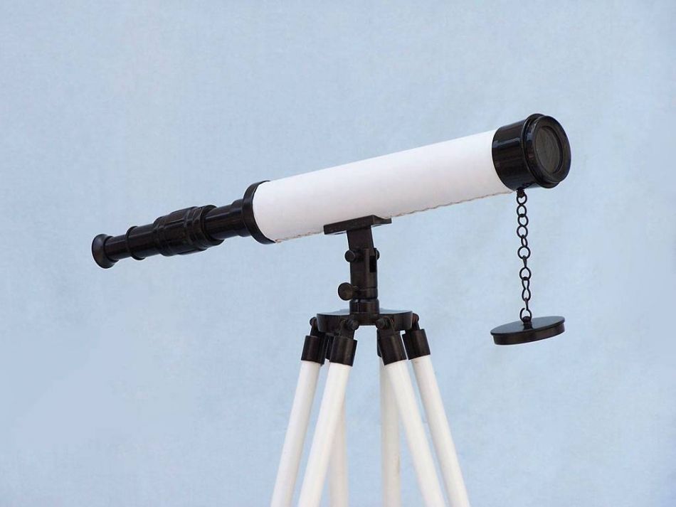 Floor Standing Bronze with White Leather Harbor Master Telescope 50""