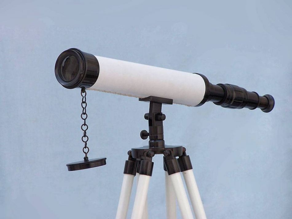 Floor Standing Bronze with White Leather Harbor Master Telescope 50""