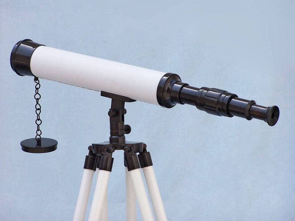 Floor Standing Bronze with White Leather Harbor Master Telescope 50""