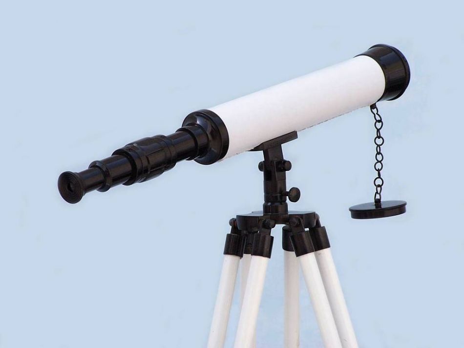 Floor Standing Bronze with White Leather Harbor Master Telescope 50""