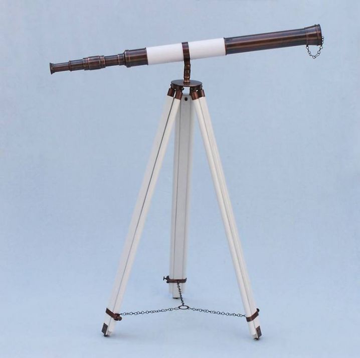 Admirals Floor Standing Antique Copper with White Leather Telescope 60""