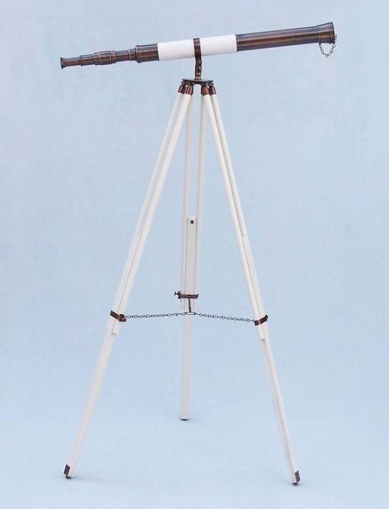 Admirals Floor Standing Antique Copper with White Leather Telescope 60""