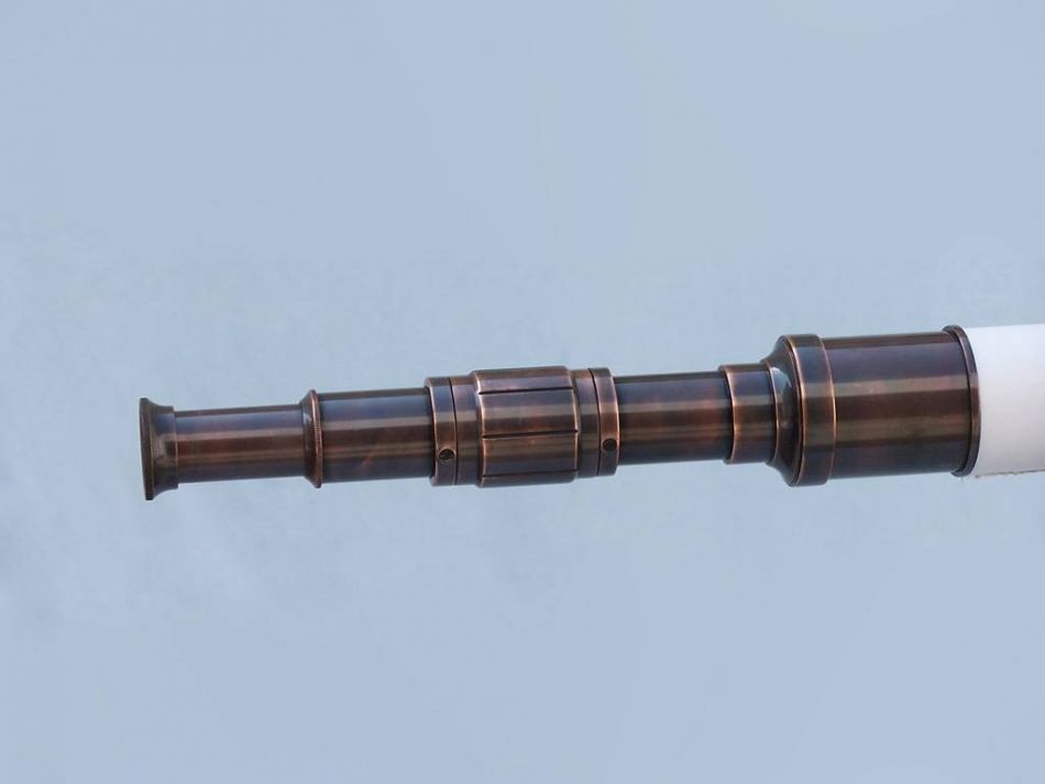 Admirals Floor Standing Antique Copper with White Leather Telescope 60""