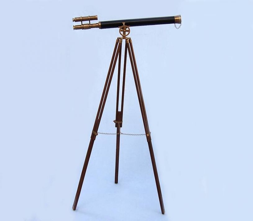 Floor Standing Antique Brass With Leather Griffith Astro Telescope 64""