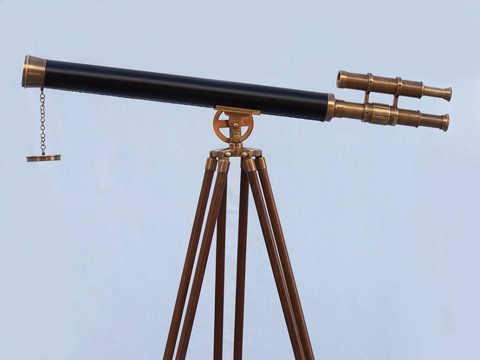 Floor Standing Antique Brass With Leather Griffith Astro Telescope 64""
