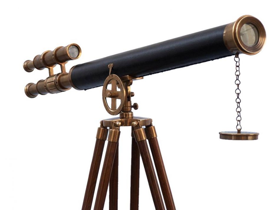 Floor Standing Antique Brass With Leather Griffith Astro Telescope 64""