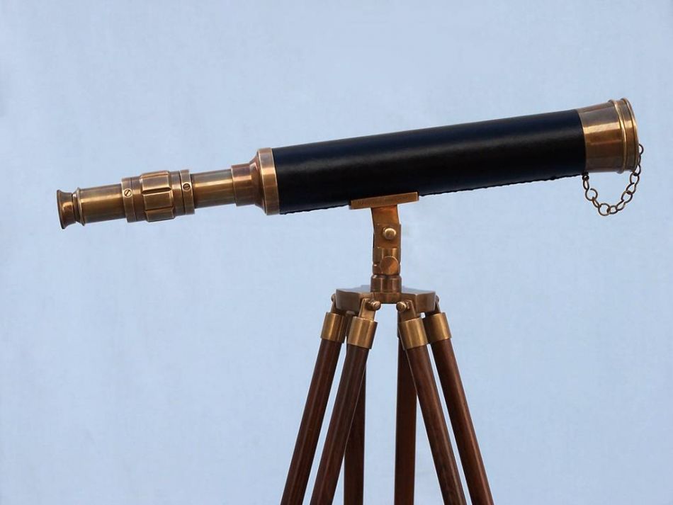 Floor Standing Antique Brass With Leather Harbor Master Telescope 50""