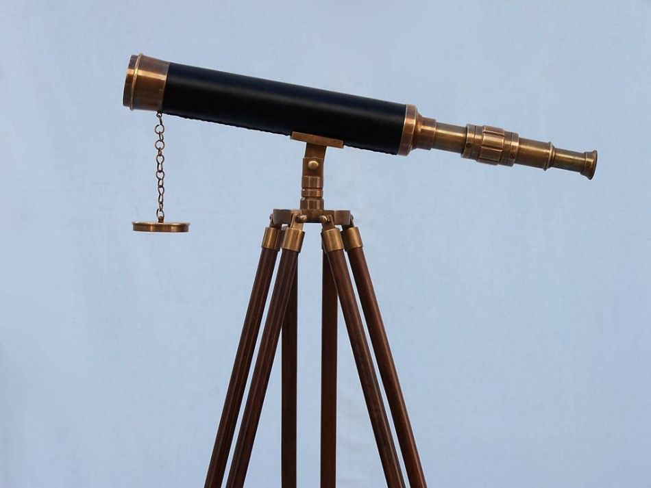 Floor Standing Antique Brass With Leather Harbor Master Telescope 50""