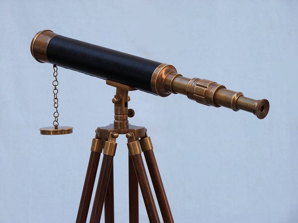 Floor Standing Antique Brass With Leather Harbor Master Telescope 50""