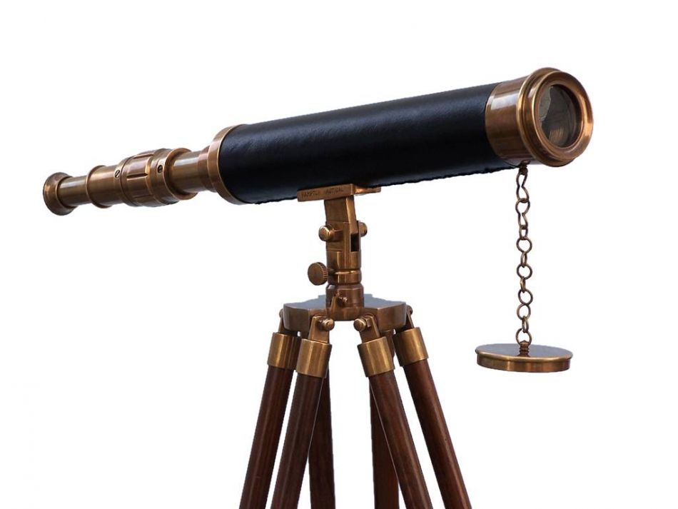Floor Standing Antique Brass With Leather Harbor Master Telescope 50""
