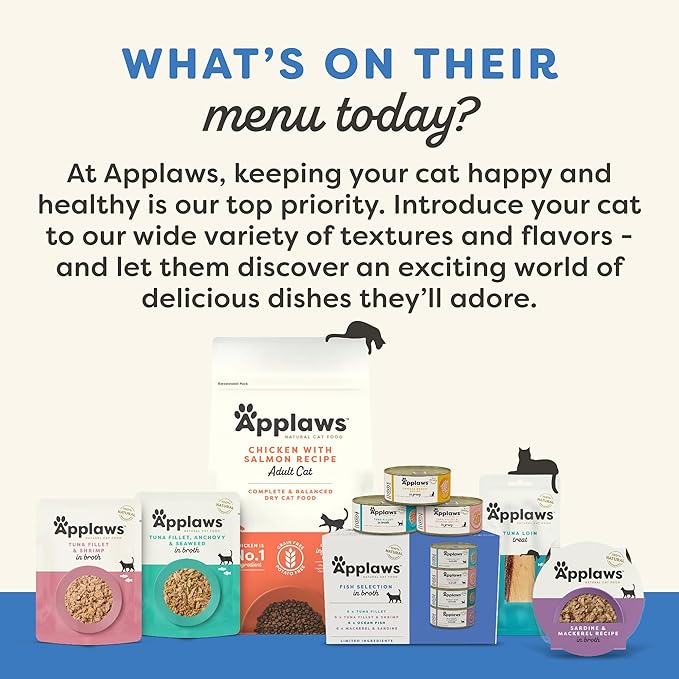 Applaws Natural Wet Cat Food in Broth, Limited Ingredient Wet Cat Food Pouches, No Additives, Made with Natural Ingredients, Tuna Fillet with Shrimp in Broth (12 x 5.3oz Pouches) - PhishStones Products