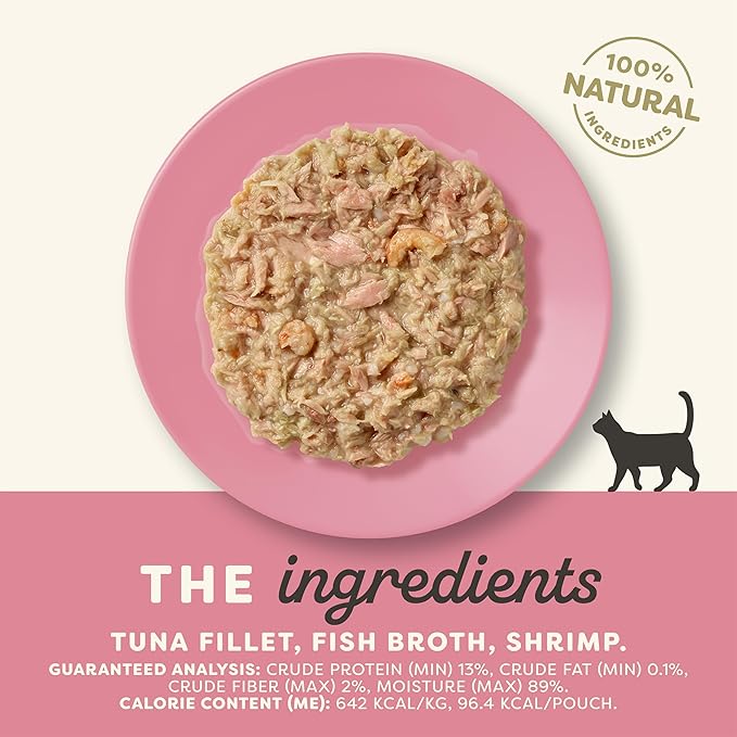 Applaws Natural Wet Cat Food in Broth, Limited Ingredient Wet Cat Food Pouches, No Additives, Made with Natural Ingredients, Tuna Fillet with Shrimp in Broth (12 x 5.3oz Pouches) - PhishStones Products
