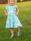 Aqua Spring Chicken Floral Farm Print Girls Dress - PhishStones Products