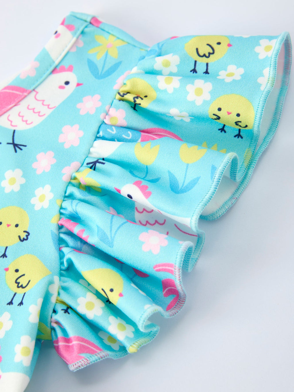 Aqua Spring Chicken Floral Farm Print Girls Dress - PhishStones Products