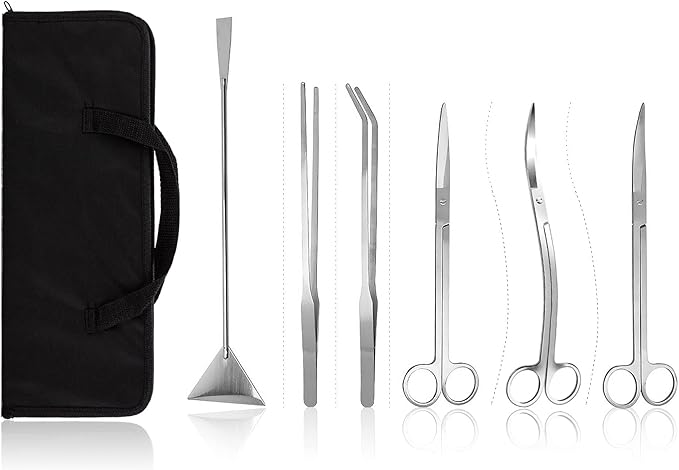 Aquascaping Tools 7 in 1 Kit Aquarium Plant Scissors Tools Set Curved & Waved Scissor Tweezers Spatula Stainless Steel Anti Rust Tools for Fish Tank Cleaning Plant Trimming - PhishStones Products