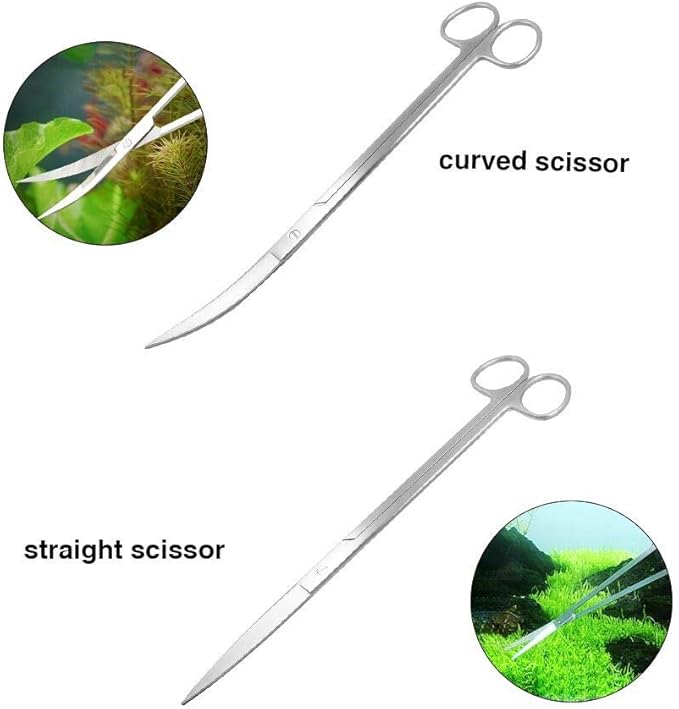 Aquascaping Tools 7 in 1 Kit Aquarium Plant Scissors Tools Set Curved & Waved Scissor Tweezers Spatula Stainless Steel Anti Rust Tools for Fish Tank Cleaning Plant Trimming - PhishStones Products