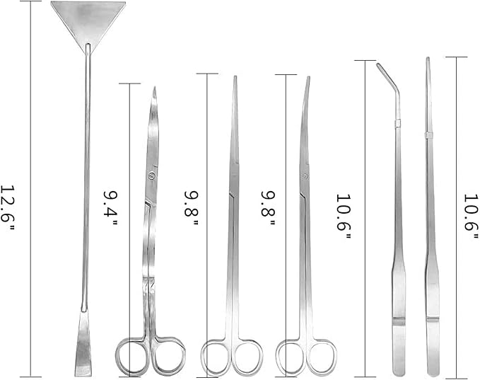 Aquascaping Tools 7 in 1 Kit Aquarium Plant Scissors Tools Set Curved & Waved Scissor Tweezers Spatula Stainless Steel Anti Rust Tools for Fish Tank Cleaning Plant Trimming - PhishStones Products