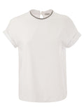 Brunello Cucinelli Women Stretch Cotton Jersey T-Shirt With Precious Faux-Layering