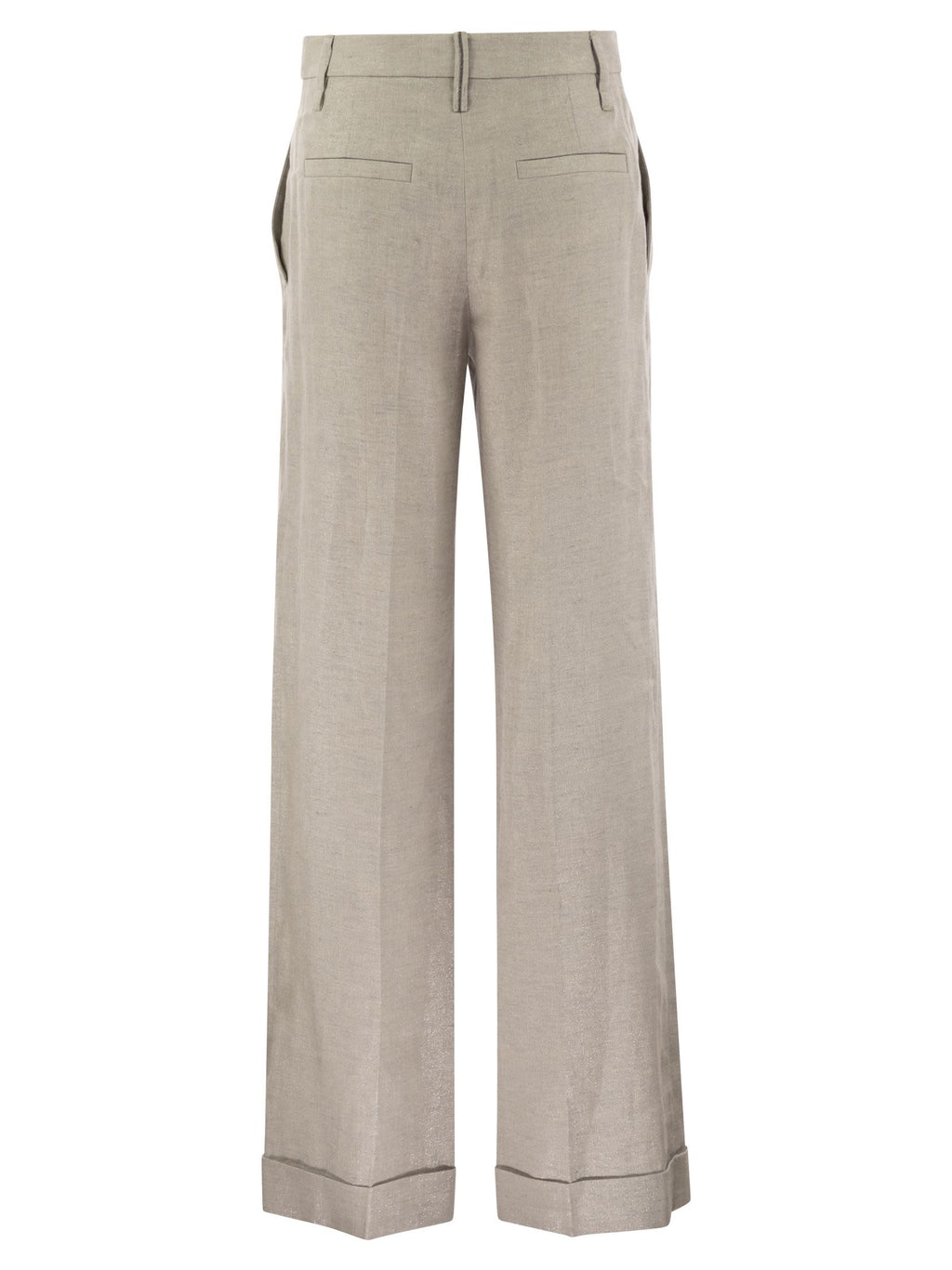 Brunello Cucinelli Women Flared Loose-Fitting Trousers In Sparkling Linen Twill With Necklace