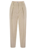 Brunello Cucinelli Women Striped Canvas Trousers In Viscose And Comfort Cotton With Necklace