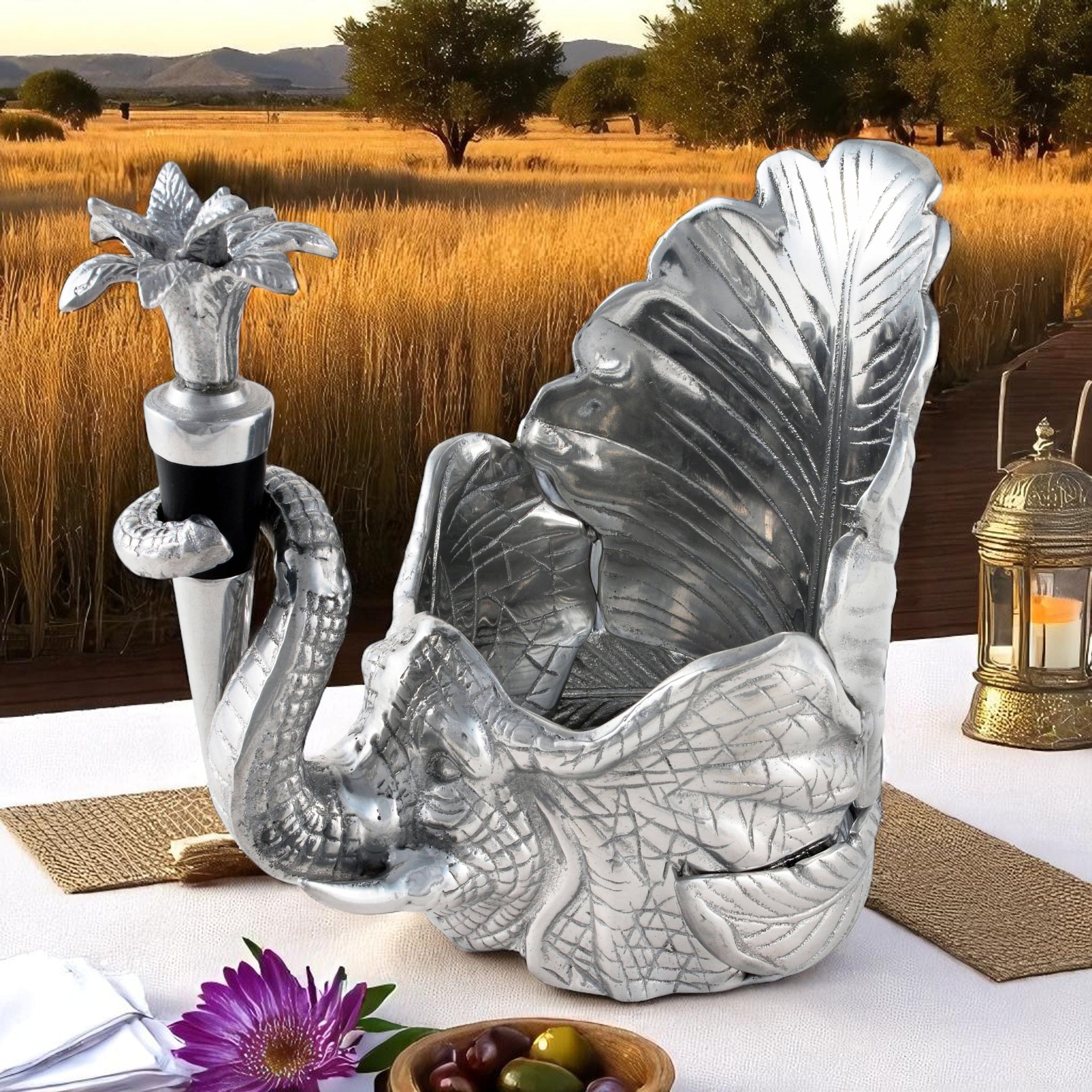 Elephant Wine Coaster and Stopper Set