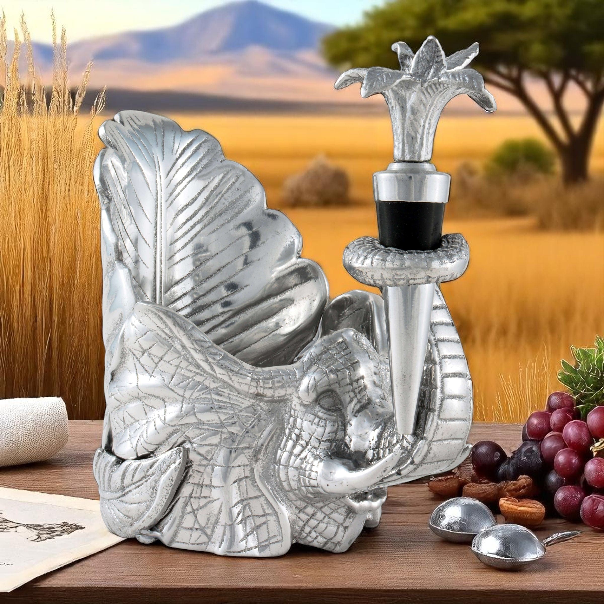 Elephant Wine Coaster and Stopper Set