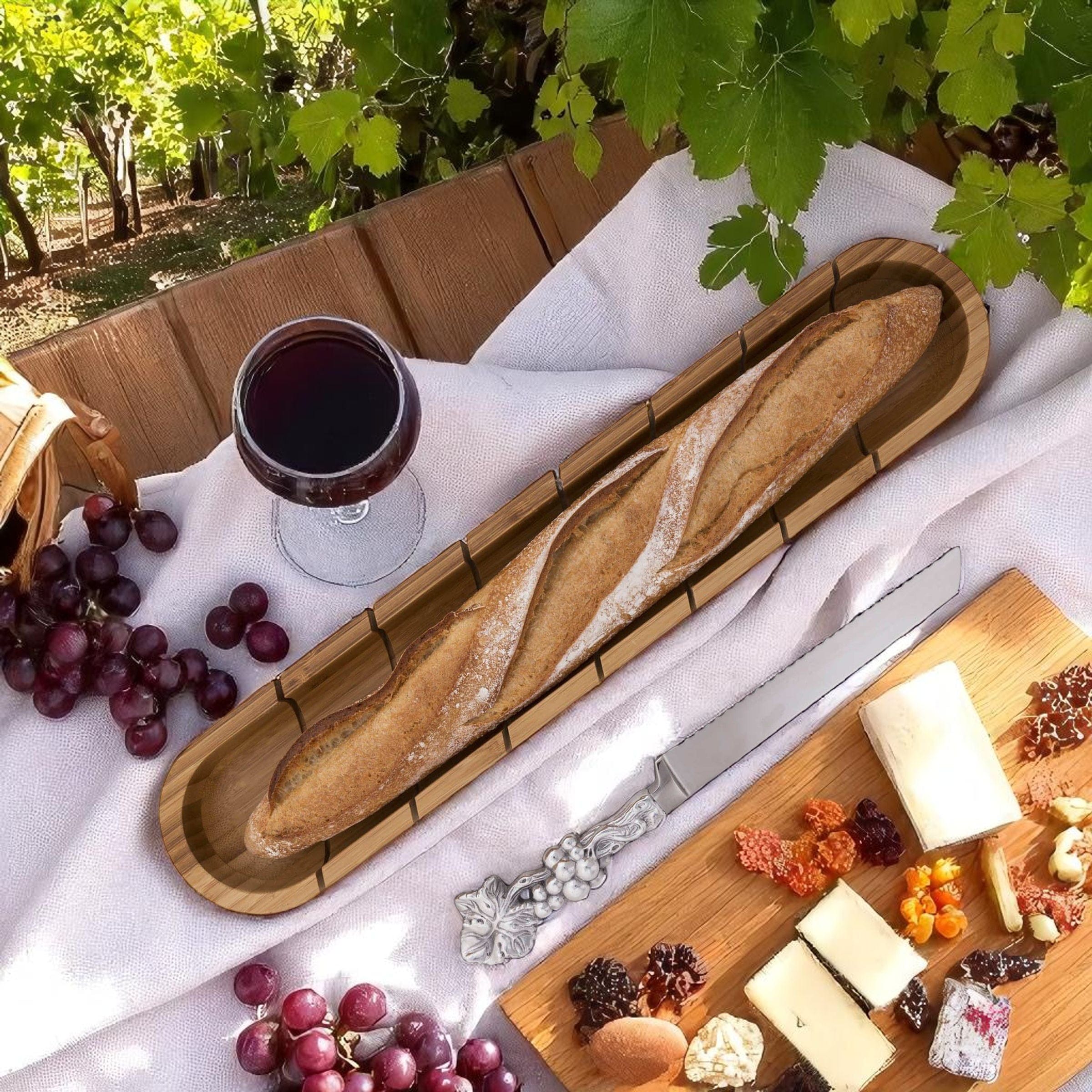 Baguette Board with Grape Bread Knife