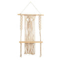 24" Boho Chic Wood Macrame Single Shelf Woven Diamond Wall Art Décor