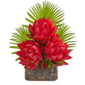 25" Musella and Fan Palm Artificial Arrangement in Vintage Vase