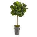 46" Fiddle Leaf Artificial Tree in Vintage Metal Planter (Real Touch)