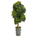 63" Schefflera Artificial Tree in Vintage Metal Planter (Real Touch)