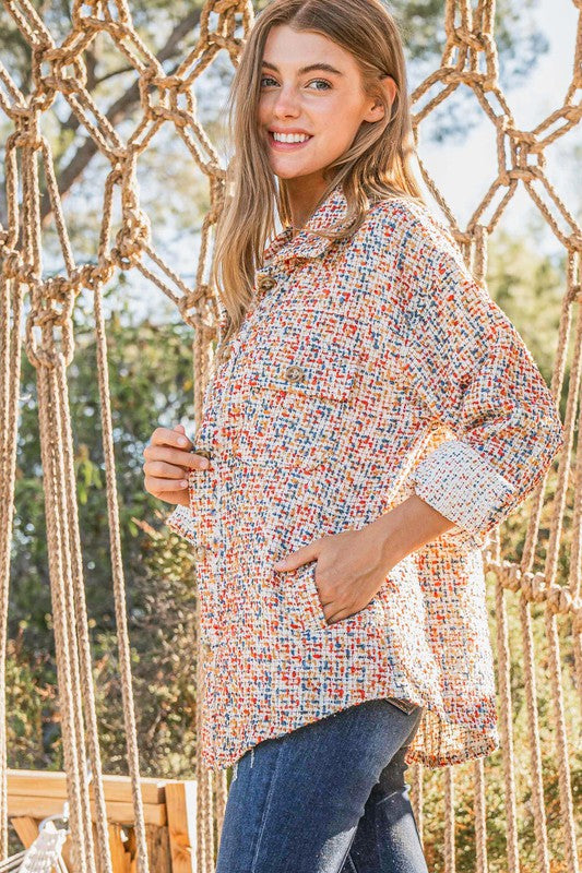 Red & Rust Multi Color Tweed Shirts Jacket (All SMALL)